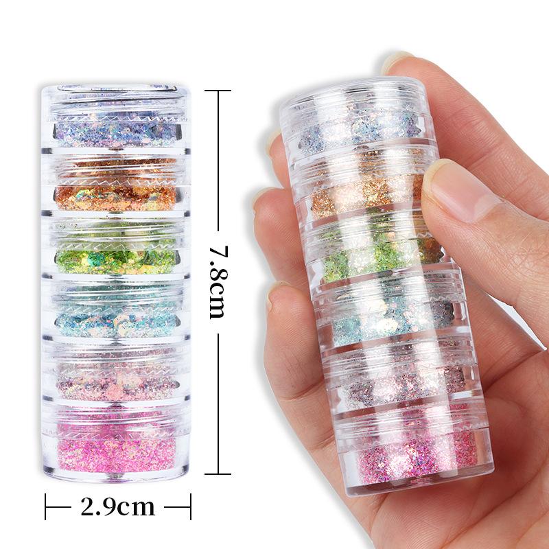 6 Colors Set Mixed Size Hexagon Gradient Nail Glitter Sequins Sparkly Spangles Nail Art Decoration