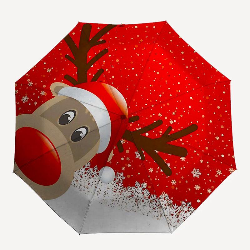 1pc Stained Glass Snowman Design Automatic Folding Umbrella, Portable Tri-Fold Design with 8-Rib Iron Frame, Perfect for Outdoor Use, Festive Gift, Tr