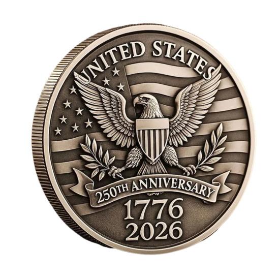 US 250th Anniversary Souvenir Coin Double-Sided Carved United States History Commemorative Badge Round Metal Collection Coin Patriotic Decoration