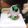 Group Inlaid Zircon Temperament Emerald Emerald Simulated Green Tourmaline Color Treasure Open Ring for Women  Live Finger Ring