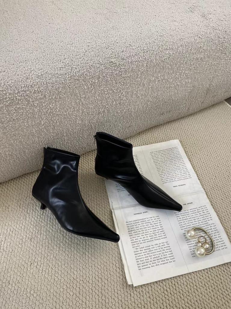 Fashion Fashion Women Ankle Boots Pointed Toe Chelsea Botas Thin Mid Heels Black White Brown Back Zipper Fashion Pumps Shoes Woman  39