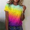 Colorful Droplet Pattern T-Shirt For Women Gradient 3D Printed Short Sleeves Summer Tees Oversized T Shirts Round Neck Tops