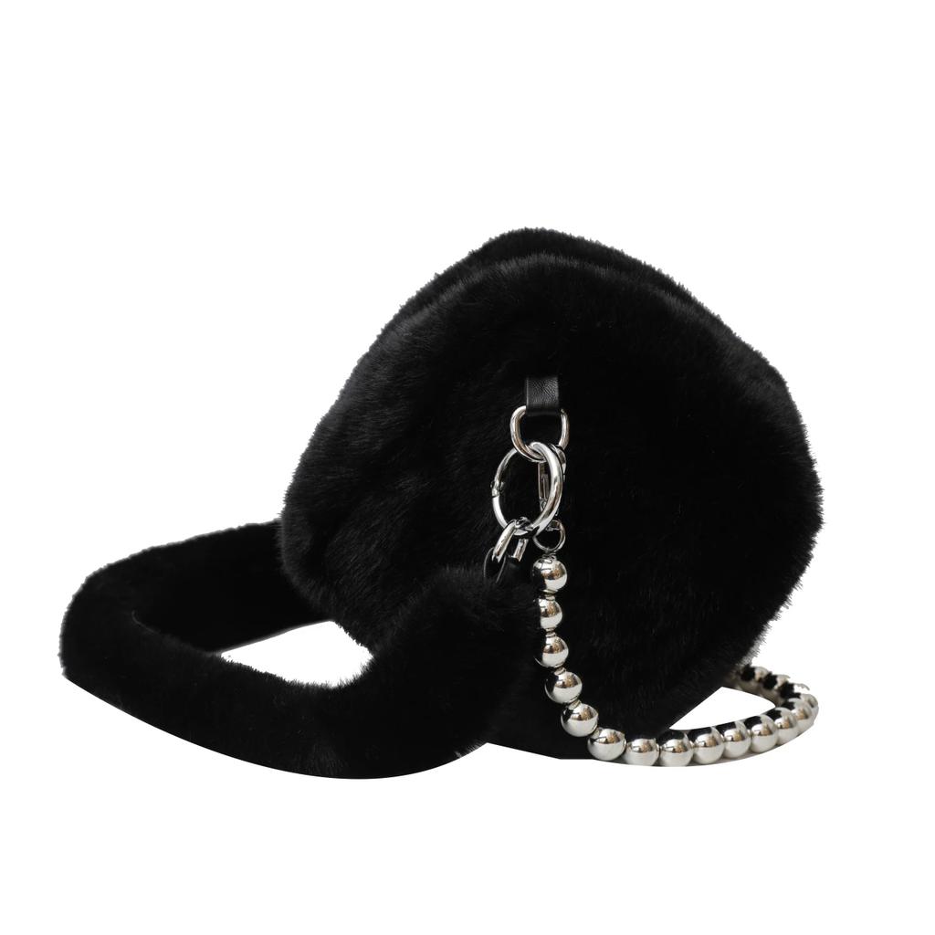 Маленькая плюшевая сумка через плечо, элегантная меховая сумка, минималистичная, с жемчужной цепочкой, красивая, универсальная сумка через плечо