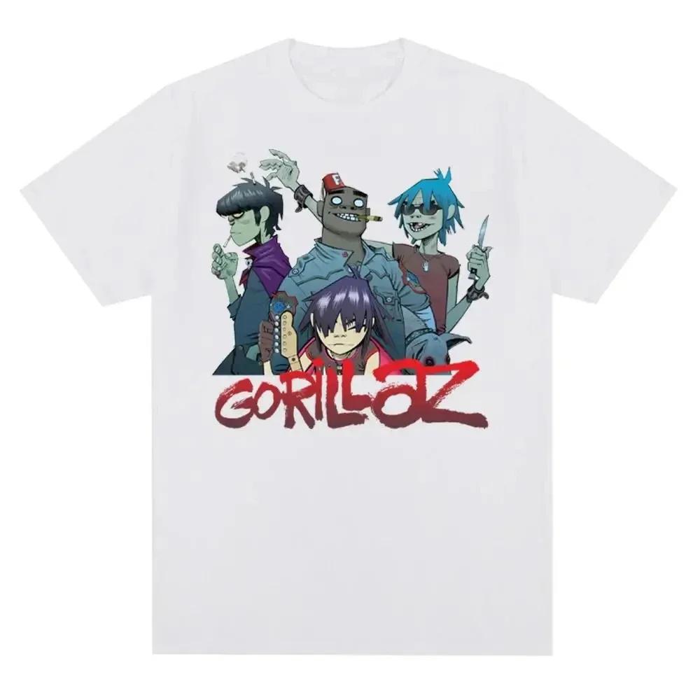 Уличная мода Повседневная Музыкальная группа Gorillazs Панк-рок Модная футболка с принтом 90-е Ретро Короткий рукав Большой размер Футболка Унисекс футболка топ