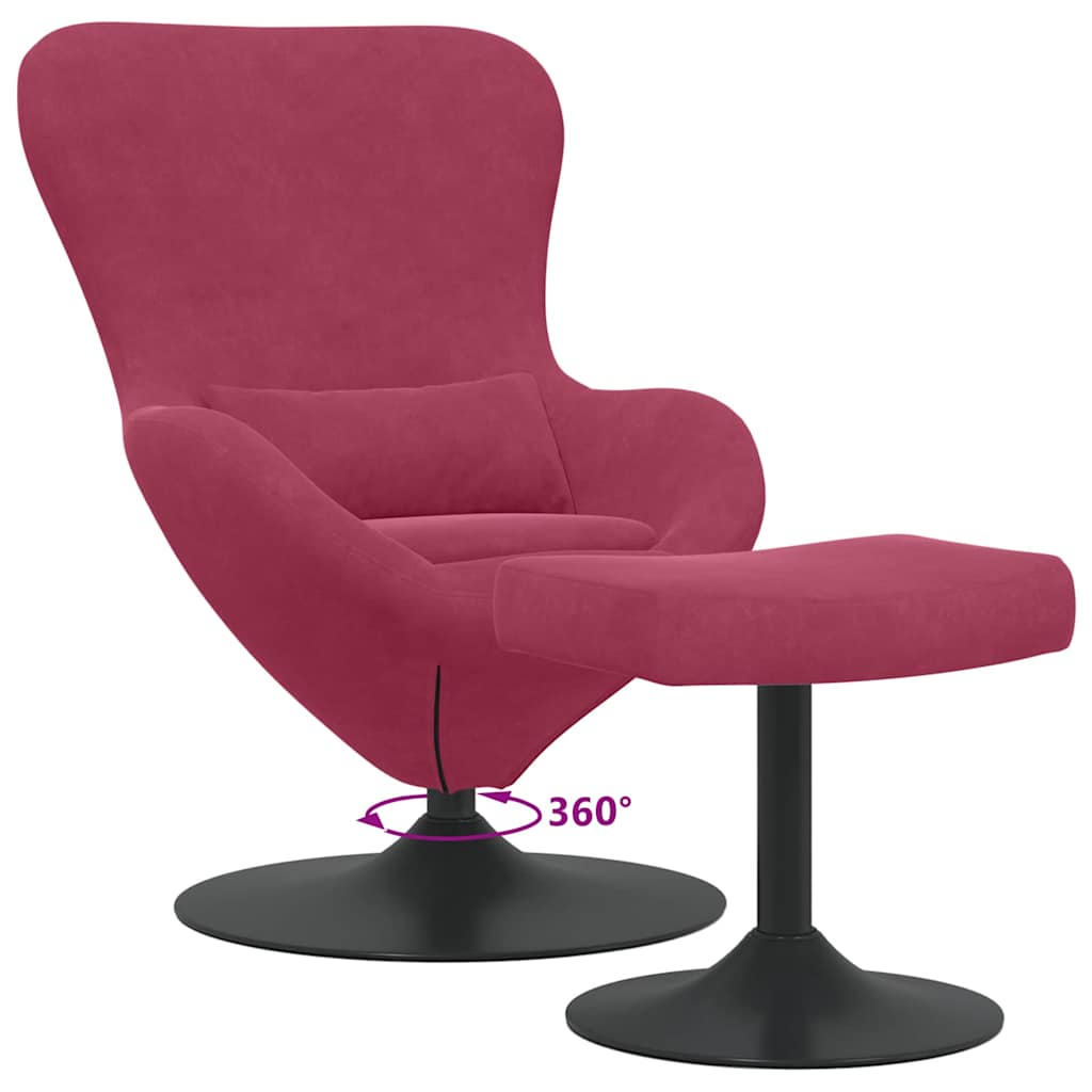 Egg Chair with Footstool Burgundy Velvet