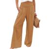 Fashion Casual Green Wide Leg Pants Women Elastic Solid Cotton Linen Long Pants Female Loose OL Style Womens Trousers