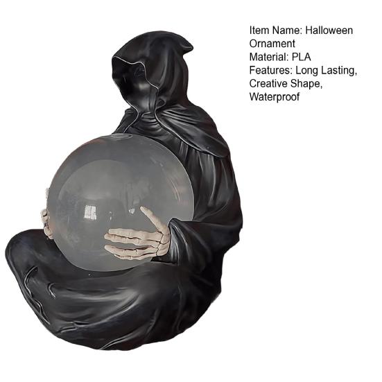Halloween Crystal Ball Decoration Reaper Statue Gothic Spooky Sculpture with Light-Up Ball Halloween Statue Ornament