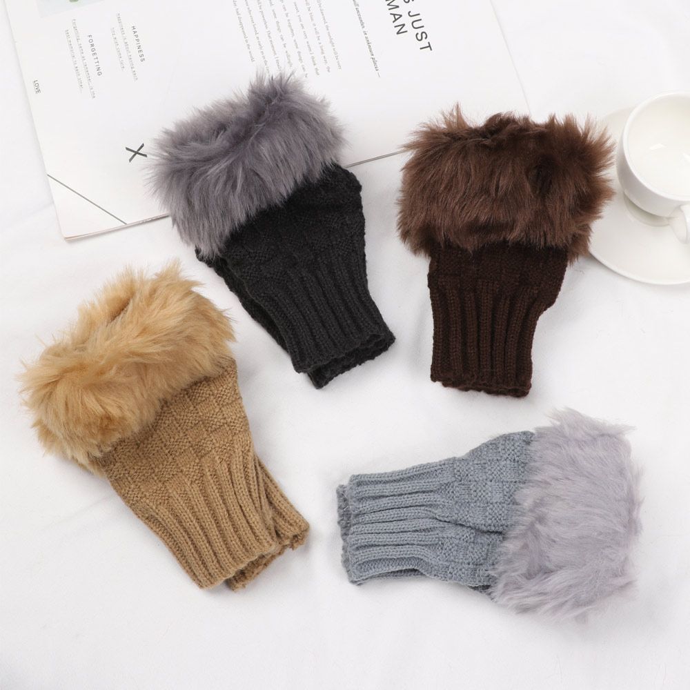 Перчатки без пальцев, согревающие пальцы, из искусственного кроличьего меха, теплые варежки, вязаные перчатки, утолщенные, теплые
