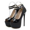 Fashion Design Double Buckle Strap Platform Sandals Women Pumps Sexy Peep Toe Super High Heels Stripper Shoes White