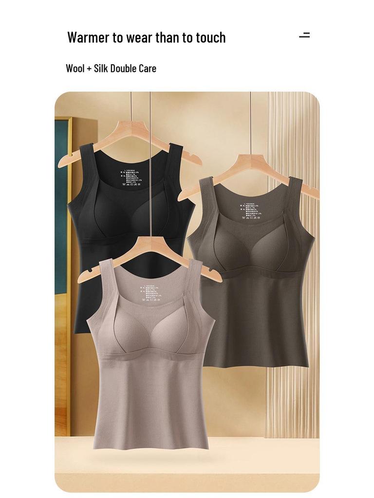 Женский антистатический длинный теплый жилет: Встроенные чашки бюстгальтера, Акрил, Мягкий цельный верхний и нижний слой для осени/зимы