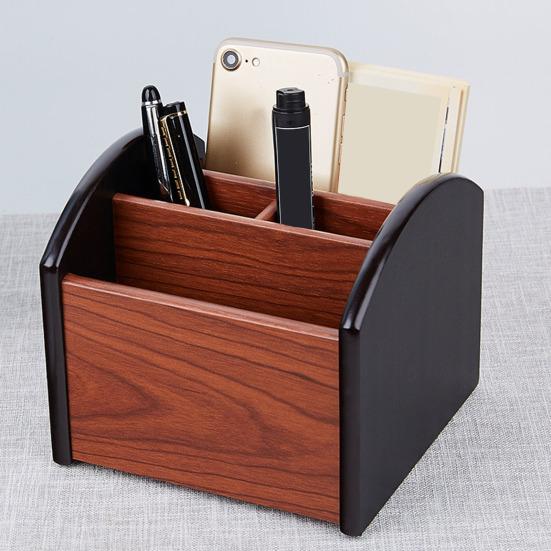 Настольный ящик для хранения, деревянный, гладкий, 4 отделения, вращение на 360 градусов, большая емкость, ножницы с дистанционным управлением, очки для телефона, чехол для хранения канцелярских принадлежностей