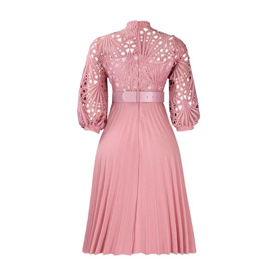 Женское платье миди 45720 с рукавами, кружевное вязаное крючком, с ажурной перфорацией, плиссированное, расклешенное