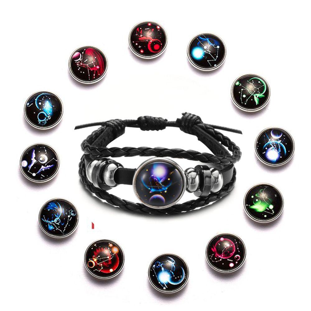Adjustable Men Women 12 Constellation Zodiac Signs Bracelet Luminous  Braided Print Leather