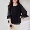 Женская черная шифоновая блузка: Элегантный, Свободный крой, Стройнящий, Омолаживающий, Коллекция 2025