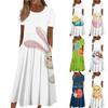 Women's Summer Casual Fashion Easter Printed Short Sleeve Round Neck Pocket Dress