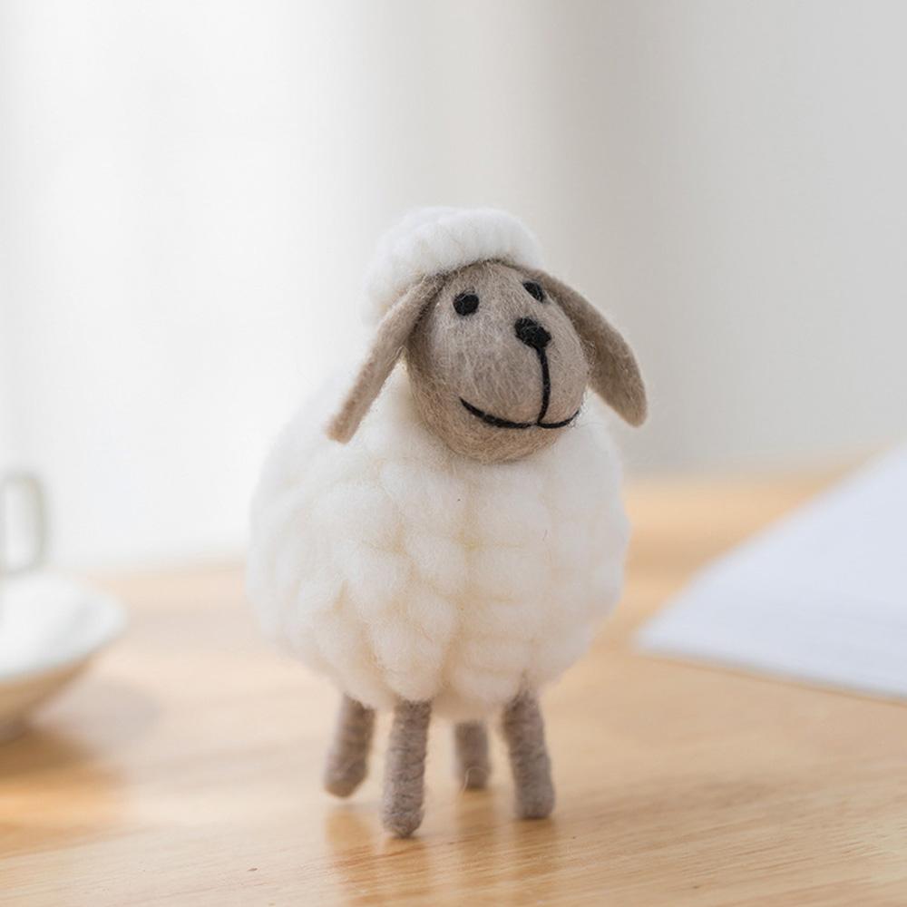Wool Holiday Christmas Felt Sheep Figurines Party Supplies Statue Miniature Home Decoration