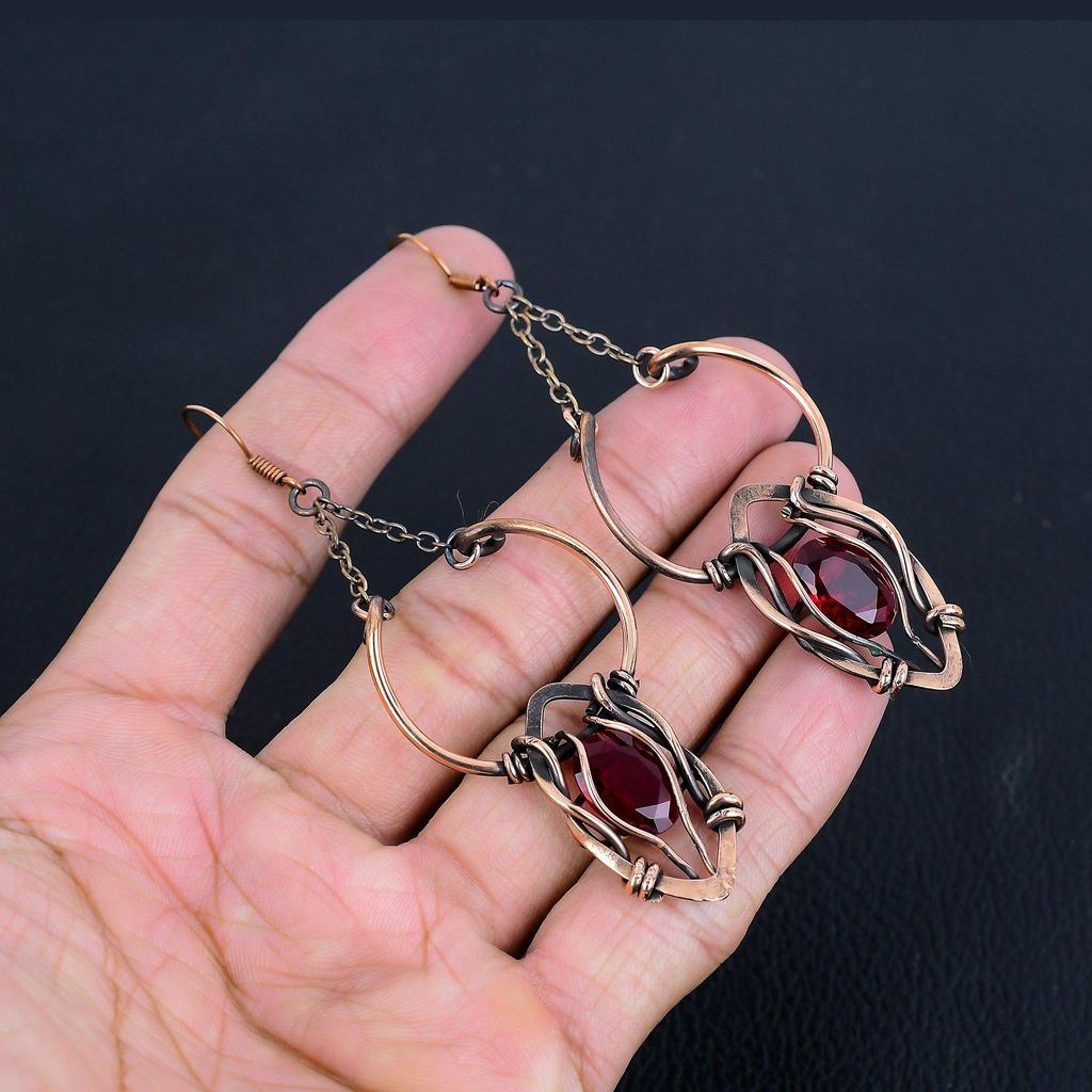 Украшения из граната, серьги, обернутые медной проволокой 999 пробы, серьги из драгоценных камней ручной работы на День памяти