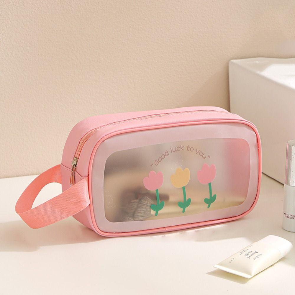 Large Capacity Cartoon PVC Cosmetic Bag Square Wash Pouch Portable Transparent Makeup Bag Storage