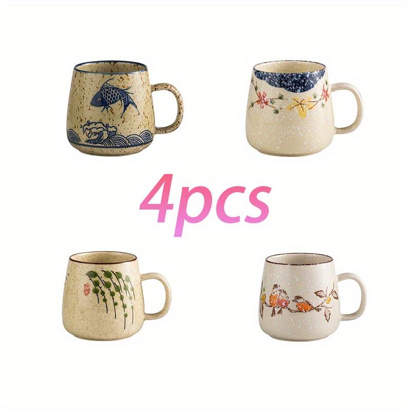 7.11 Cm 4pcs Japanese Retro Ceramics Mug Asian Chinese Coffee Cups Set for Restaurant, Diner, Farmhouse, Coffee Shop, Home