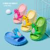 Детские тапочки с открытым носком и милым рисунком динозавра для мальчиков, простые однотонные, лето 2024, новые детские модные пляжные туфли для девочек из искусственной кожи