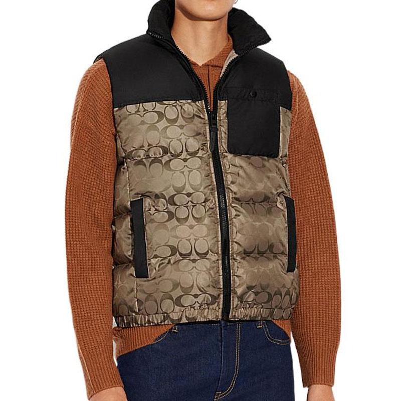 Coach FW22 Жилет без рукавов с полным принтом логотипа, цветовыми блоками, на молнии, мужской, золотой, CF881-T5O