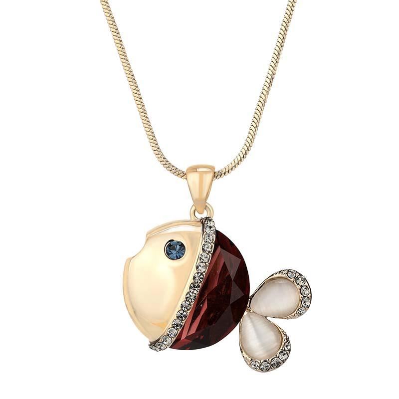 Personalized Crystal Fish Pendant Sweater Chain Fashionable Simple Long Necklace