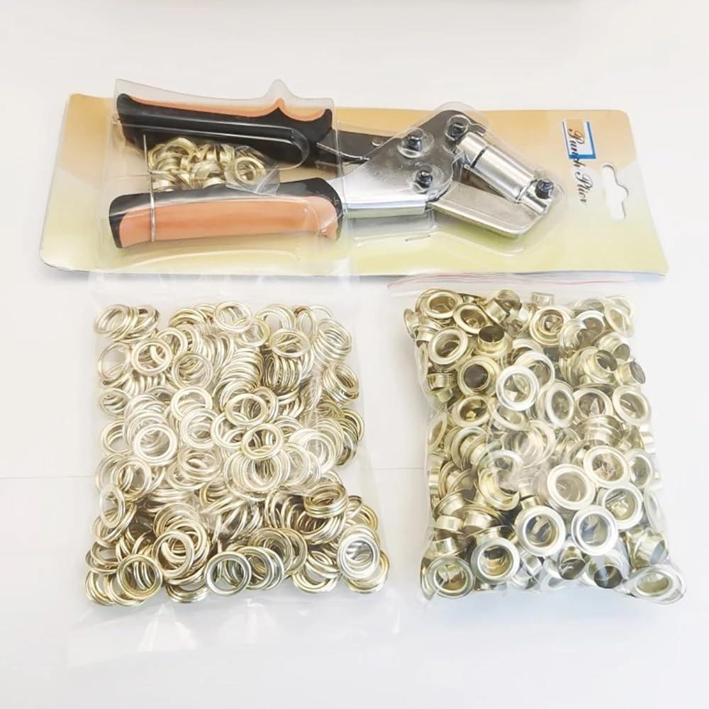 Manual Eyelet Pliers Leather Fabrics Tarpaulins EyeletPliers Set with 300PCS Diameter 10MM Eyelets