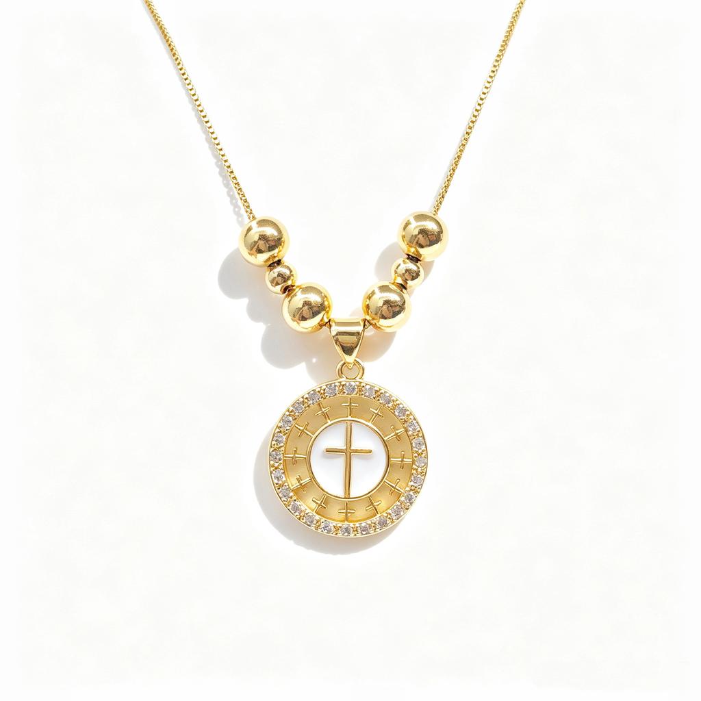 Round Square Heart-Shaped Zirconia Cross Pearl Chain Necklace Classic for Women Party Religious Adjustable Jewelry Choker