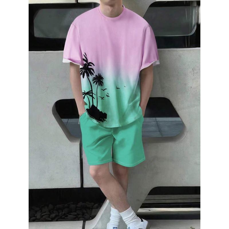 Летняя повседневная мужская футболка для спорта на открытом воздухе, пляжные брюки, уличные модные шорты с коротким рукавом и шнурком, мужской костюм