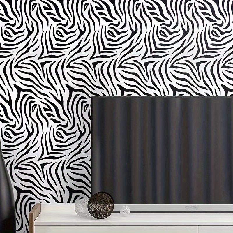 1 Roll Self-Adhesive Wallpaper Zebra Stripes Pattern Contact Paper Peel and Stick Waterproof Removable Living Room Kitchen Bedroom Dormitory Wallpaper