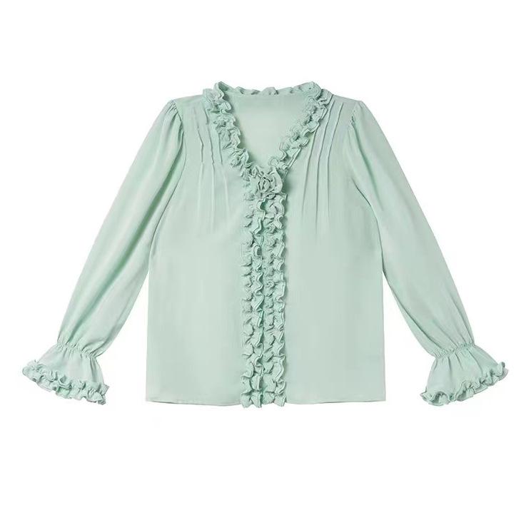 Spring 2026 French Rose Lace Drape Long-Sleeve Top