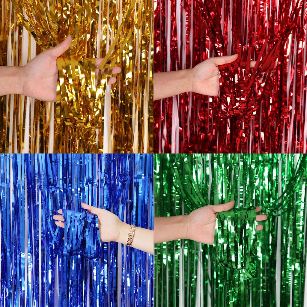 Роскошный металлический дождевой занавес для элегантных фонов для вечеринок в различных цветах