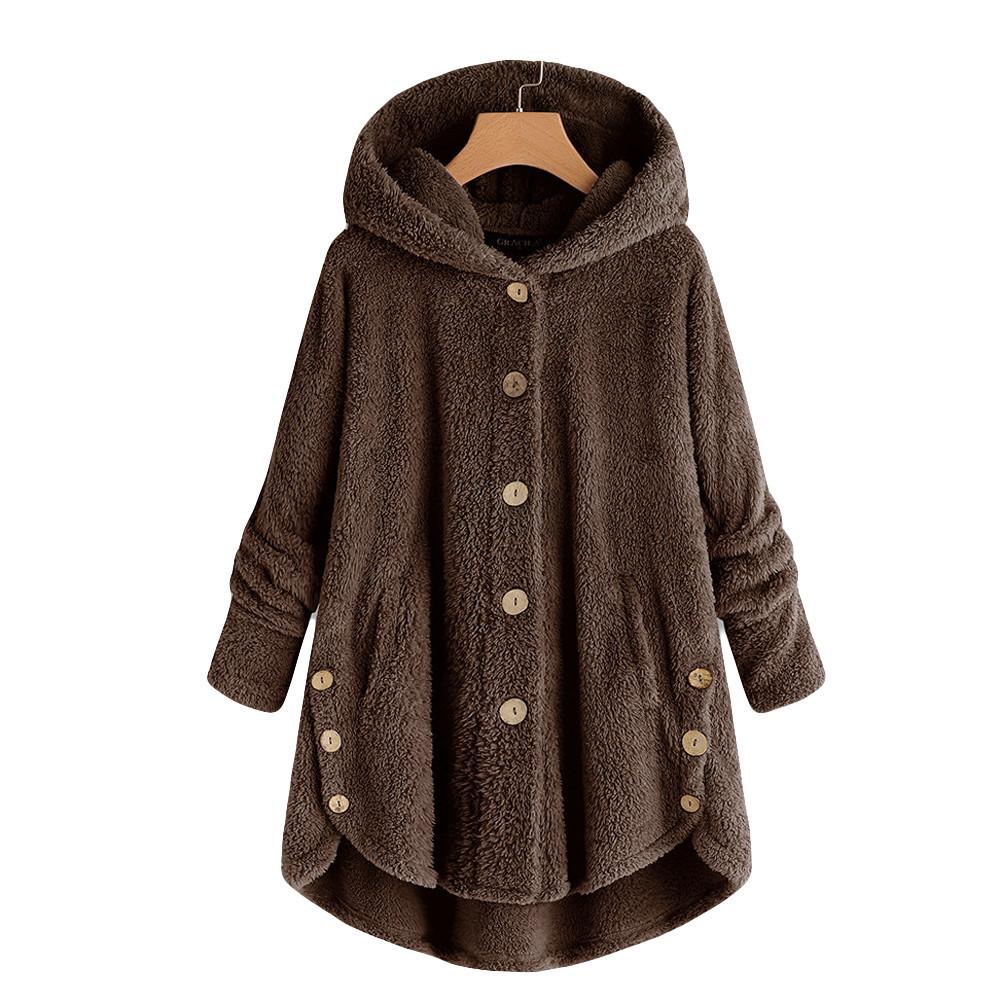 Fashion Women Button Coat Tail Tops Hooded Pullover Loose Sweater