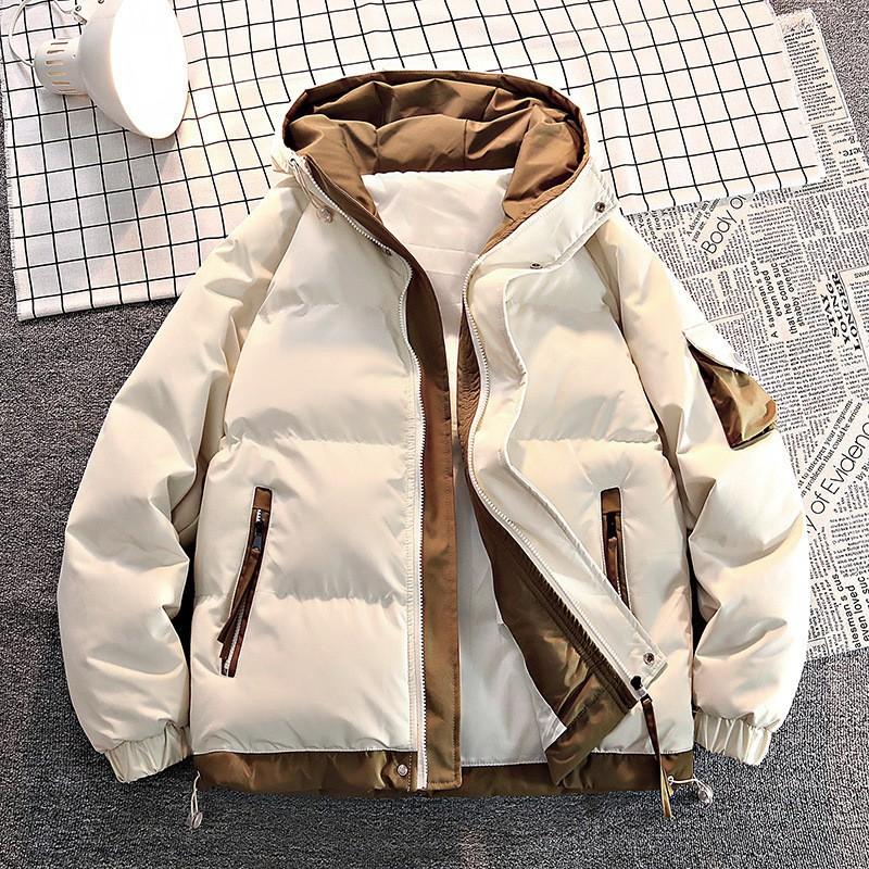 Winter Teen Color Block Hooded Padded Jacket Loose Fit Couples