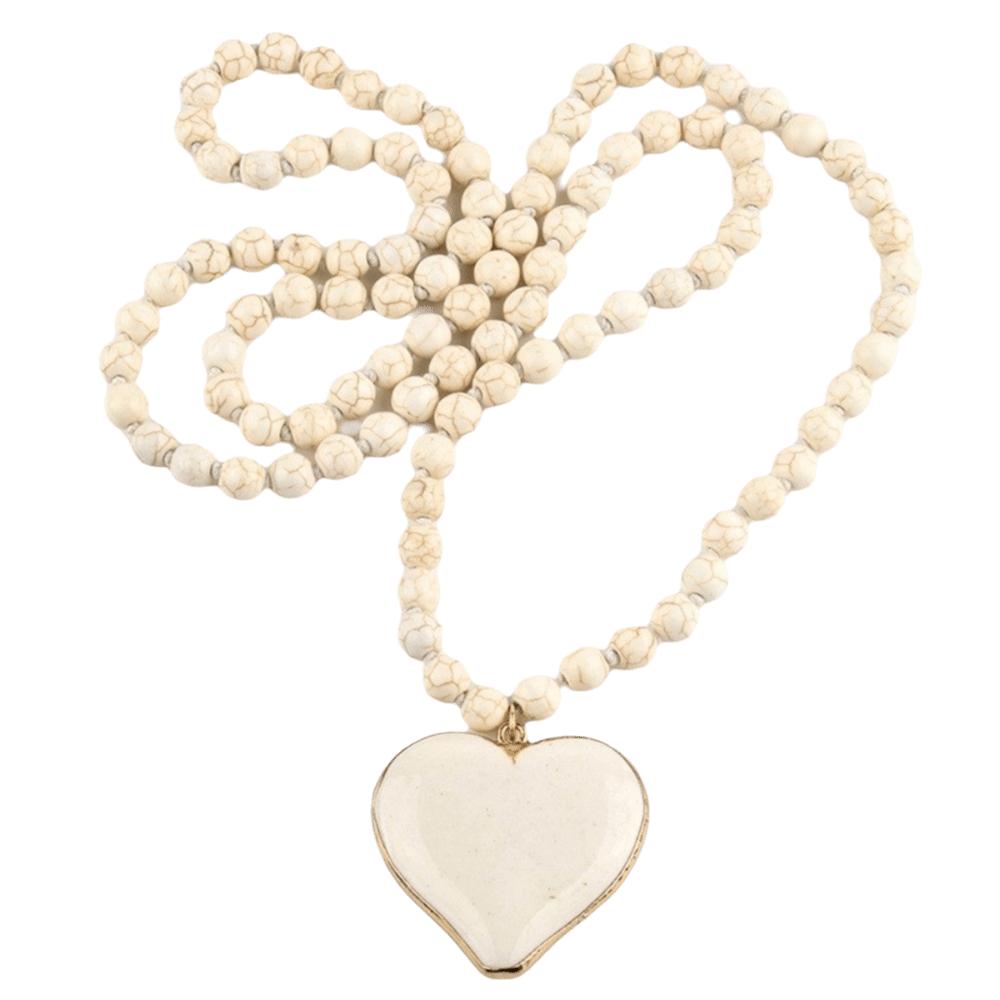 Heart Shape Pendant Turquoise Beaded Necklace 8 mm Beads Boho Necklace Women Gift