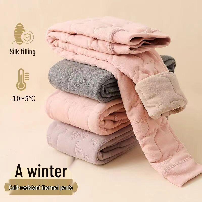 Детские зимние плюшевые брюки с подкладкой: Теплый, Плотный, Хлопковый, Базовый слой с защитой живота для мальчиков и девочек