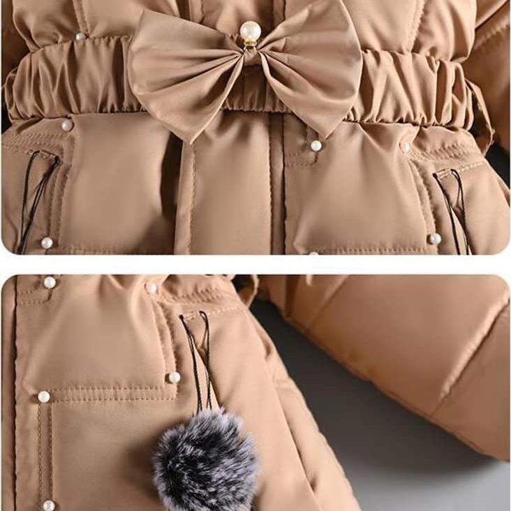2023 New Thick Keep Warm Winter Girls Jacket Detachable Hat Plush Collar Hooded Coat For Kids 4 Color Children Birthday Present