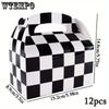 12pcs Checkered Gift Boxes with Handle Black and White Checker Racing Treat Boxes Folden Cardboard Boxes Race Car Theme Party Favors Boxe