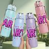 1PC Party Bold Purple Font Art 750ml Color Plastic Sports Water Bottle Leakproof Flip Straw Lid Suitable for Sports Office Home Use