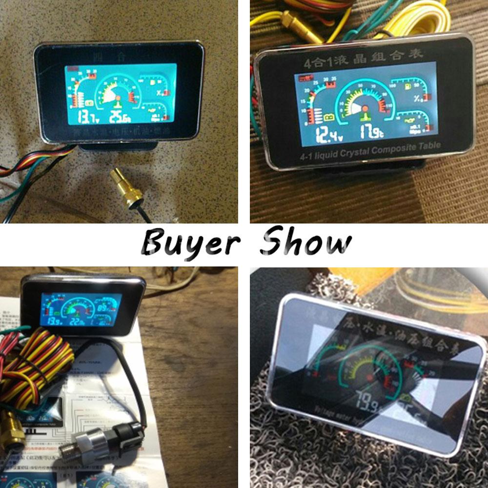 Instrument Panel 4in1 Universal LCD Car Digital ALARM Gauge Voltmeter Oil Pressure Fuel Water Temp 12V for Voltimetro Coche