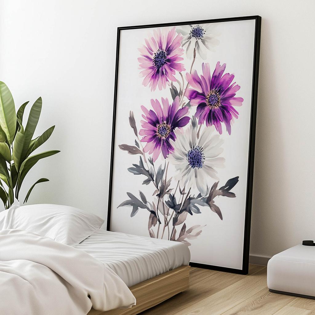 Kwiatowa Kompozycja W Akwareli Kwiatowa Kompozycja W Akwareli, 50X70 Cm, Rama Drewniana Jasny Dąb, Papier Matowy 230 Gsm