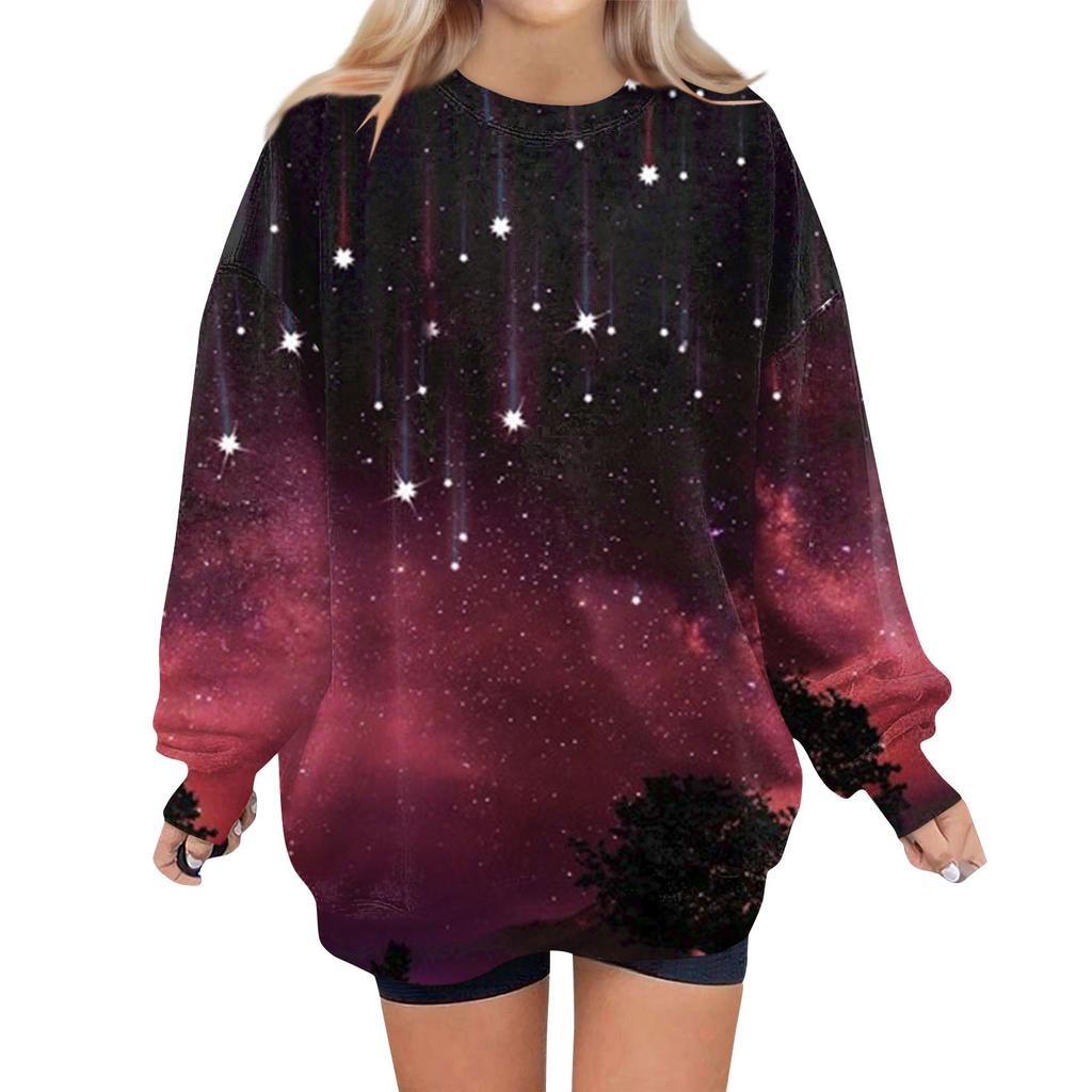 Women's Crew-neck Long-sleeved Pullover Christmas Print Top Hoodie