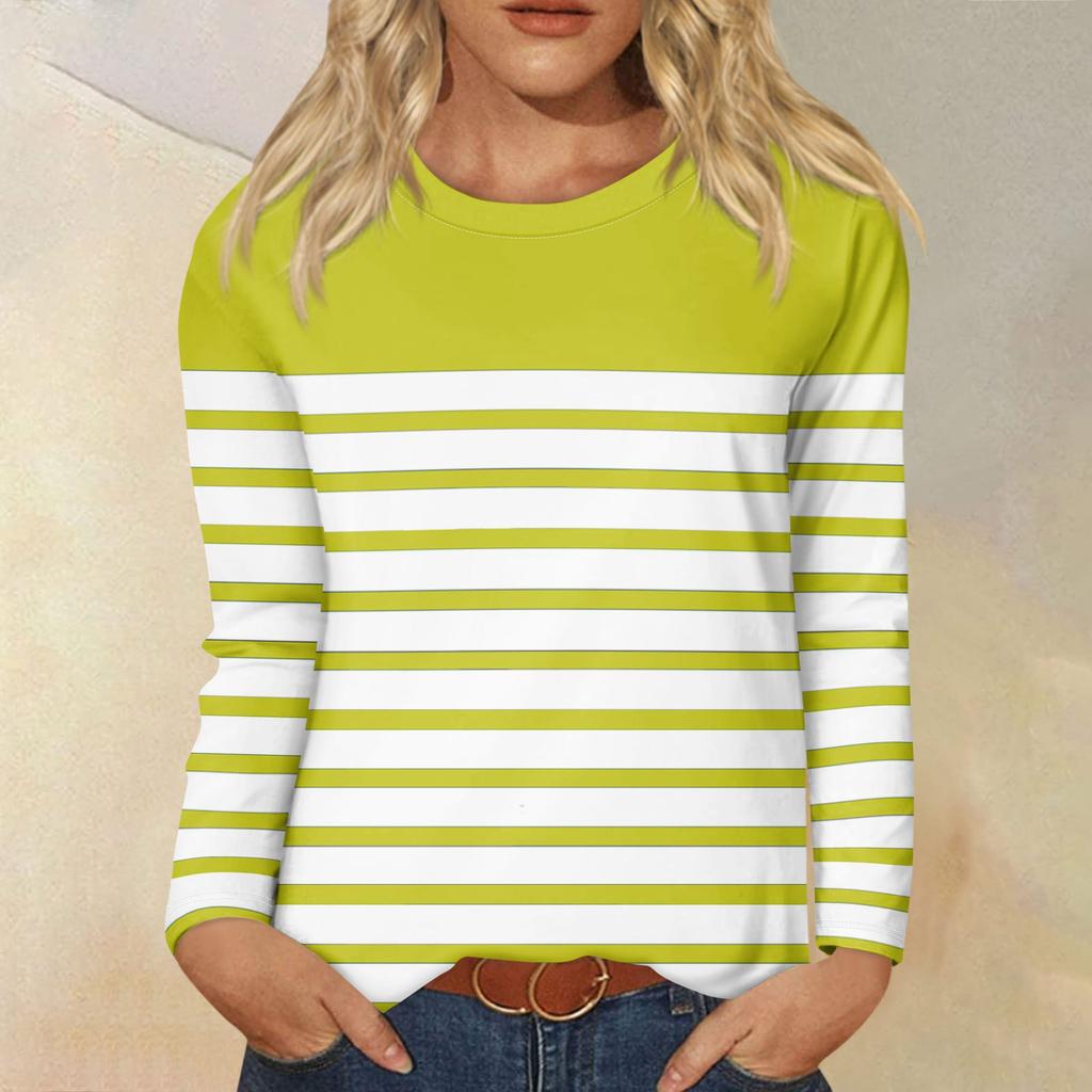 Рубашки с длинным рукавом для женщин, футболки в полоску с графическим принтом, блузки, повседневные базовые топы больших размеров, пуловеры