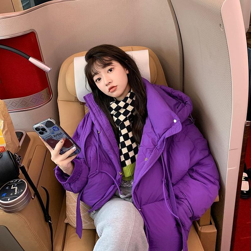 Модная женская хлопковая куртка-пуховик с капюшоном и длинным рукавом, повседневная зимняя свободная толстая пуховая куртка, женская элегантная куртка на молнии с завязками 25443