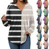 Women's Fashion Casual V-Neck Drawstring Stripe Printed Long Sleeve Top