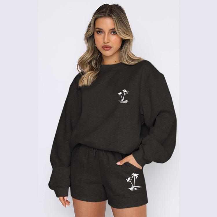 Foreign trade new round neck women's sweater suit casual sports suit hooded fashion fleece sweater trendy clothes