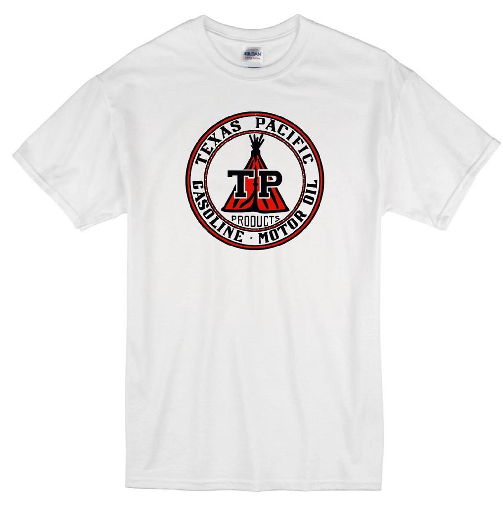TEXAS PACIFIC MOTOR OIL GASOLINE INDIAN TEEPEE TP RETRO LOGO WHITE T-shirt