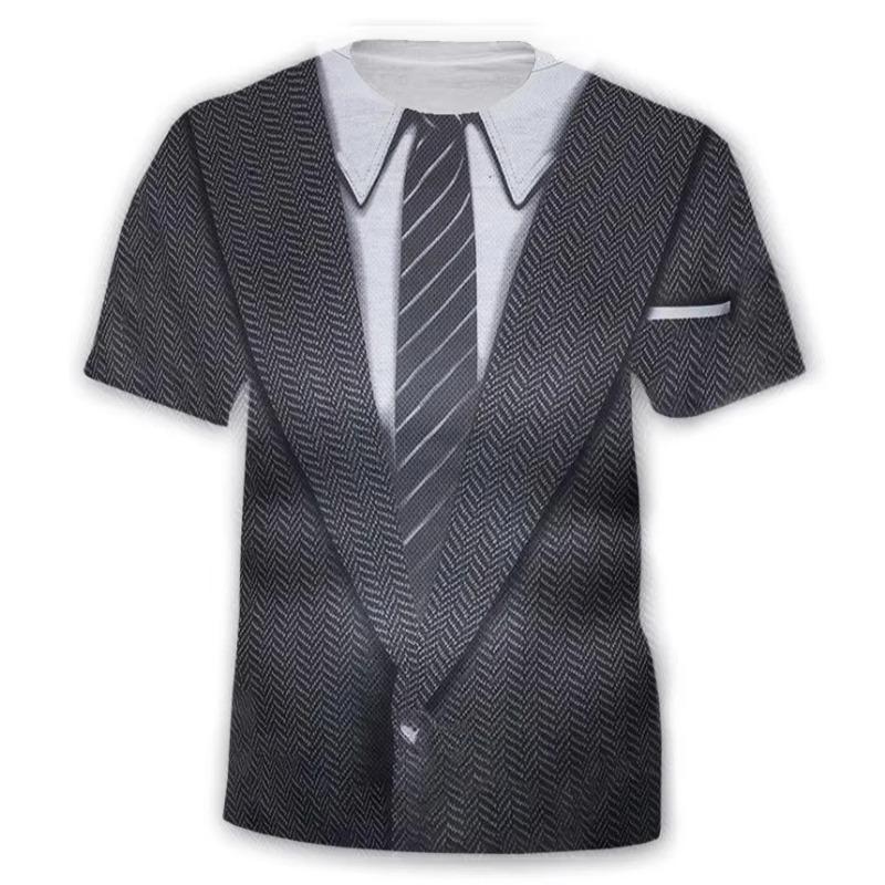 Striped Necktie Pattern T-shirt 3D Printing Fake Single Breasted Round Neck Short Sleeves Funny Fashion Summer New Tee Shirts