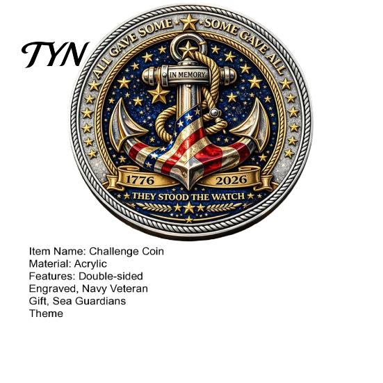 Double-sided Challenge Coin Guardians of The Sea Coin, They Stood Watch Souvenir Carved Engraved Collectible Gift for Navy Veteran Mini