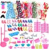 83items/set Dolls Accessories = 18 Pairs Shoes & 10 Fashion Dress For Barbie Doll Outfits Clothes Necklace Earring Stand Bag Toy